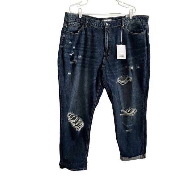 KanCan Denim - KanCan Womn 3XL Dark Wash Distressed Denim Relaxed High Rise Girlfriend Jean NWT